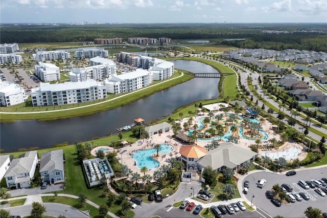 aerial view with a water view