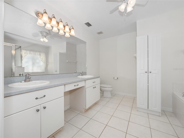 full bath featuring ceiling fan, visible vents, a sink, and tile patterned floors