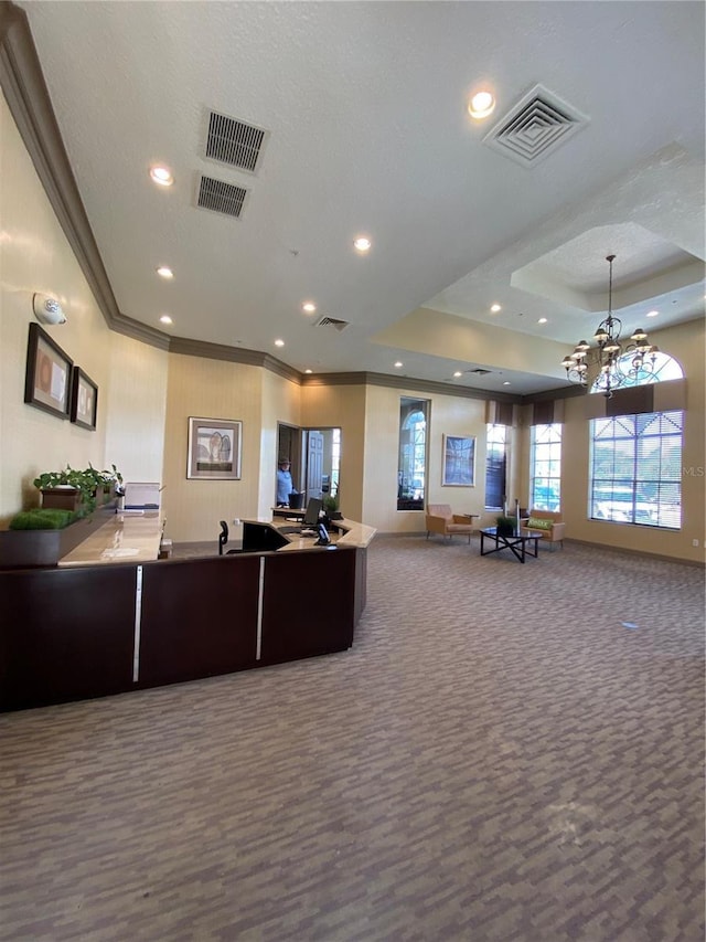 5578 Metrowest Blvd Unit 107, Orlando, FL 32811 - reception area with a chandelier, recessed lighting, and crown molding
