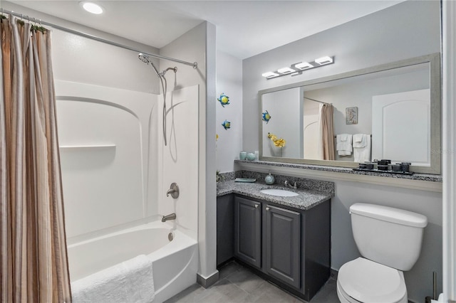 full bathroom featuring tile patterned flooring, vanity, toilet, and shower / bath combo