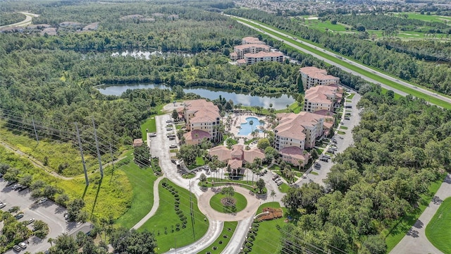 bird's eye view featuring a water view