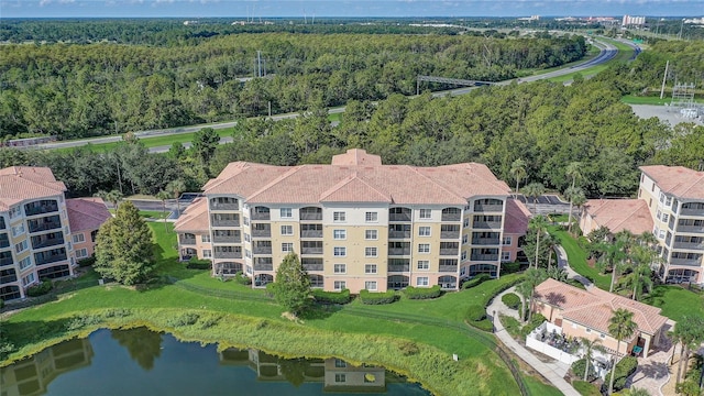 aerial view with a water view