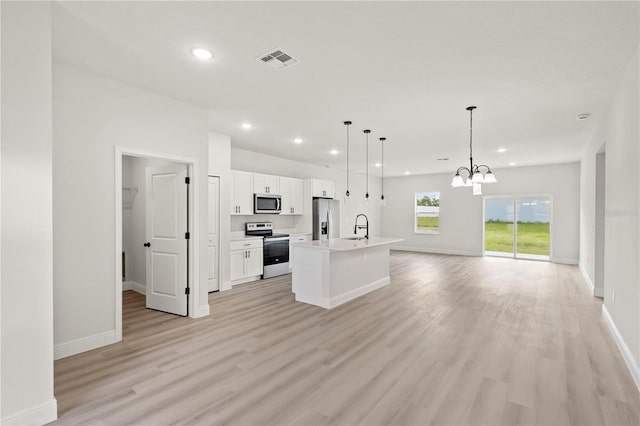 5277 SW 165th Street Rd, Ocala, FL 34473 - unfurnished living room with light wood-style flooring, a chandelier, a sink, recessed lighting, and baseboards