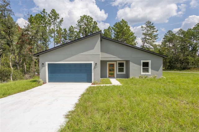 ranch-style house with a front lawn and a garage