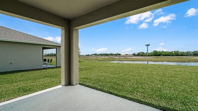 exterior space featuring a water view