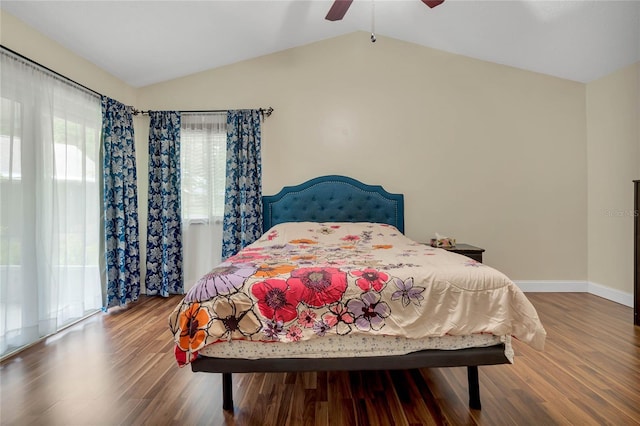 701 Castlewood Dr, Winter Springs, FL 32708 - bedroom with vaulted ceiling, hardwood / wood-style floors, and ceiling fan