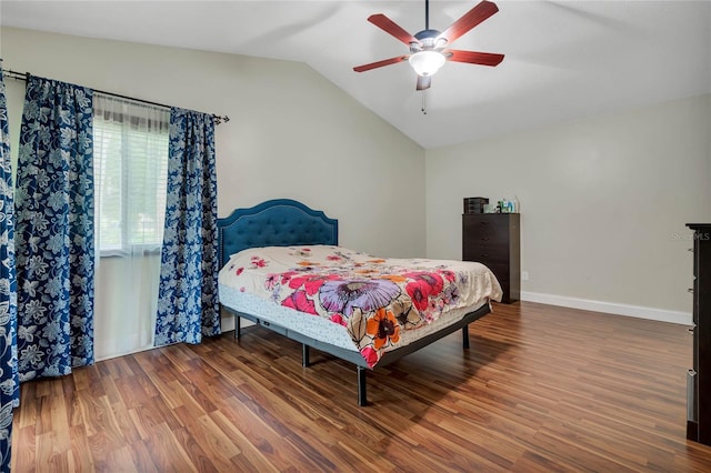 701 Castlewood Dr, Winter Springs, FL 32708 - bedroom with ceiling fan, vaulted ceiling, and wood-type flooring