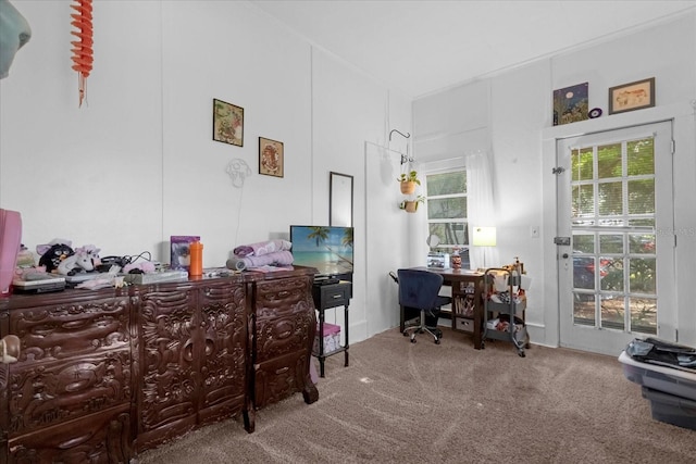 carpeted home office with plenty of natural light