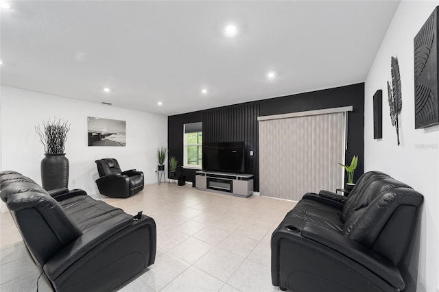 living room featuring light tile patterned floors