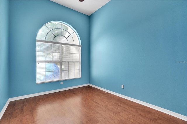 unfurnished room with wood-type flooring and a wealth of natural light