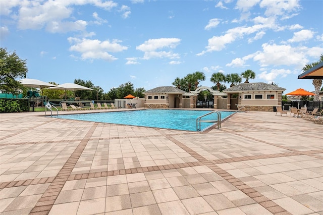 view of swimming pool featuring a patio