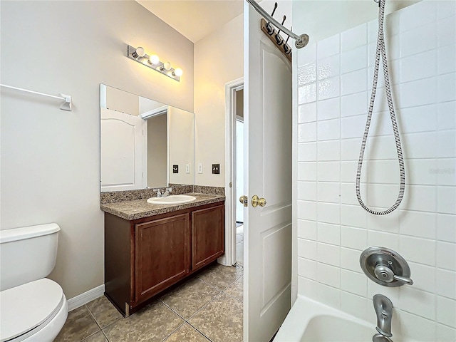 full bathroom featuring tile patterned flooring, shower / tub combination, vanity, and toilet