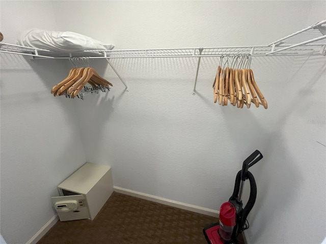 walk in closet with carpet flooring