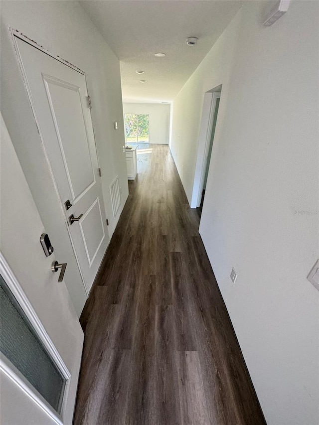 hallway with dark hardwood / wood-style floors