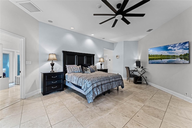 bedroom featuring ceiling fan