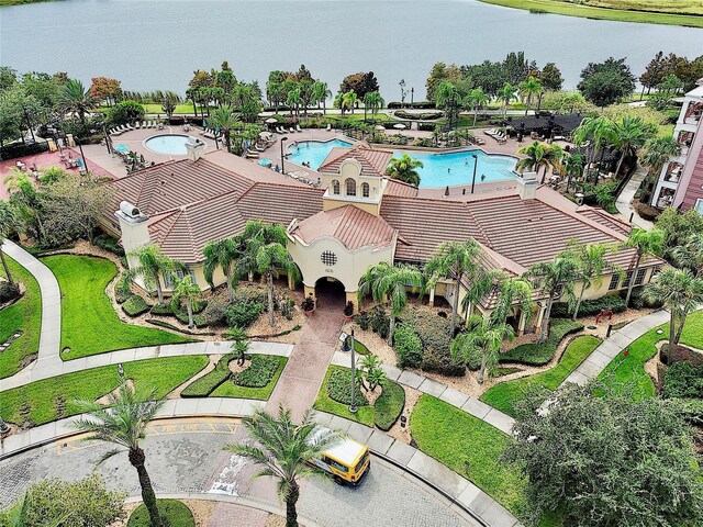 bird's eye view featuring a water view