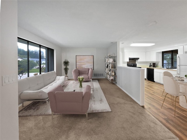 living room featuring light wood-type flooring