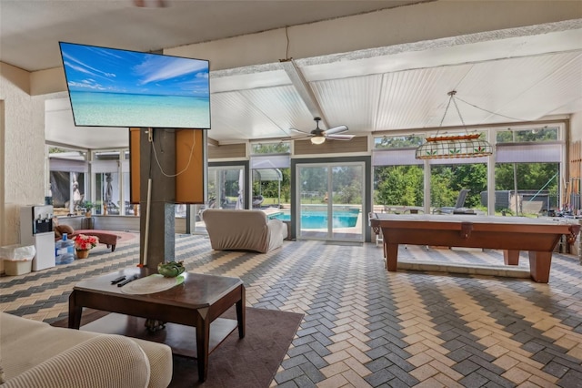 playroom with billiards and ceiling fan