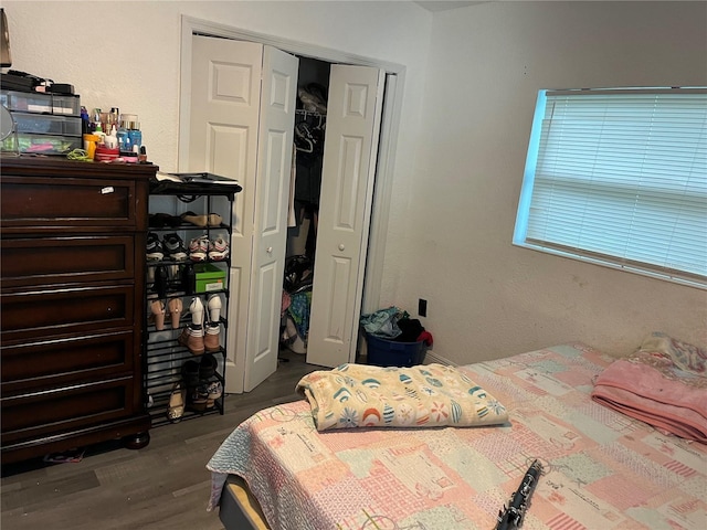 bedroom featuring a closet and wood finished floors