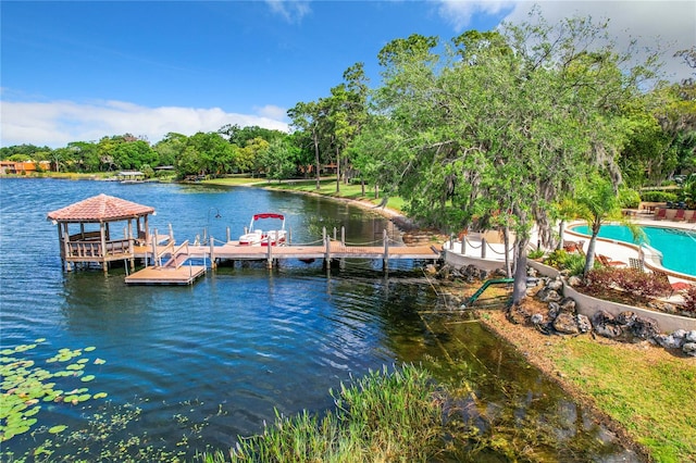 view of dock featuring a water view