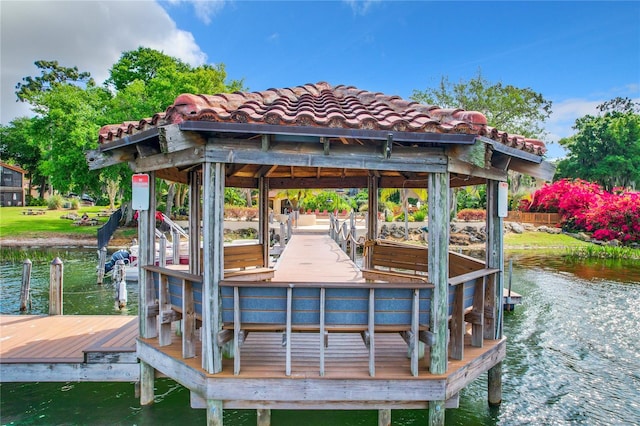 dock area featuring a water view