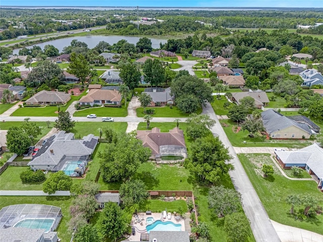 drone / aerial view featuring a water view