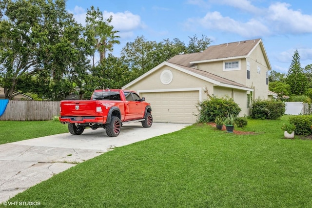 exterior space featuring a yard and a garage