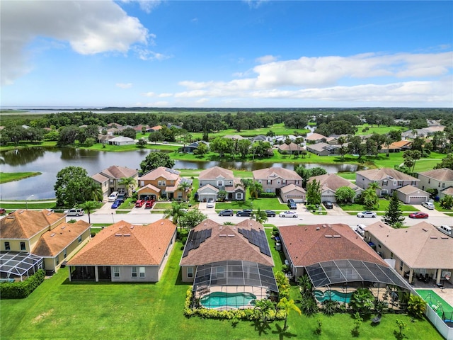 bird's eye view featuring a water view