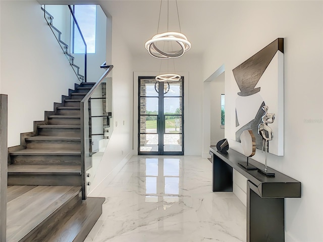 tiled foyer with french doors