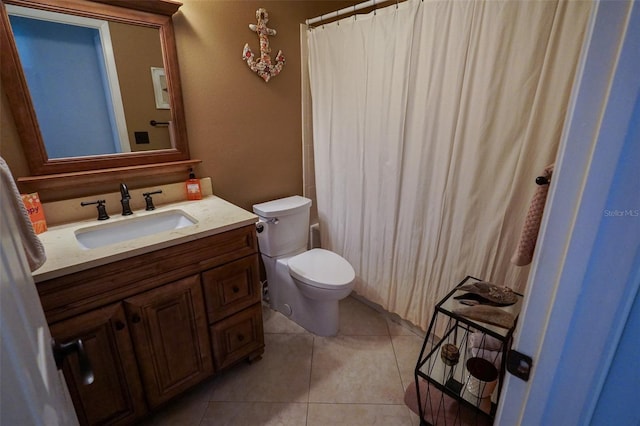 bathroom featuring tile patterned flooring, vanity, and toilet