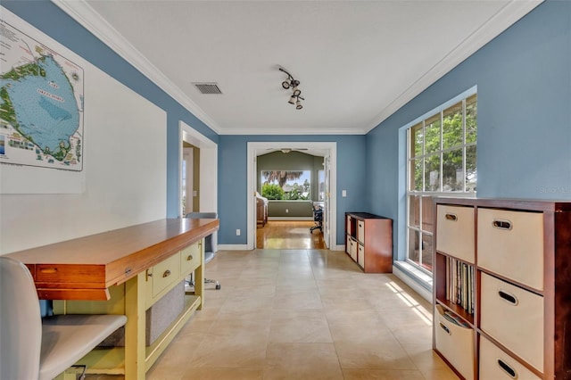 279 Rippling Ln, Winter Park, FL 32789 - hall with ornamental molding, baseboards, and track lighting