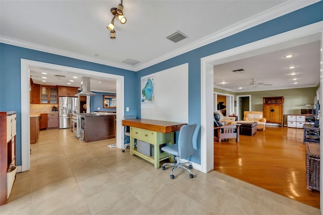 279 Rippling Ln, Winter Park, FL 32789 - office space featuring crown molding, ceiling fan, recessed lighting, and baseboards