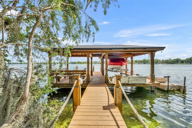 view of dock with a water view