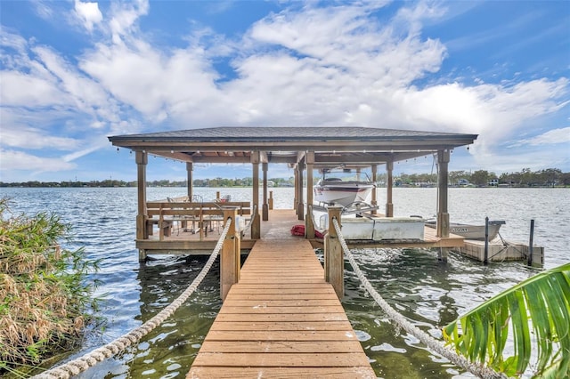 dock area featuring a water view