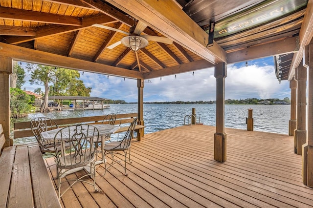 dock area featuring a gazebo and a water view