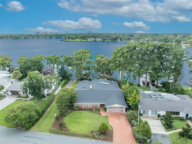 aerial view with a water view