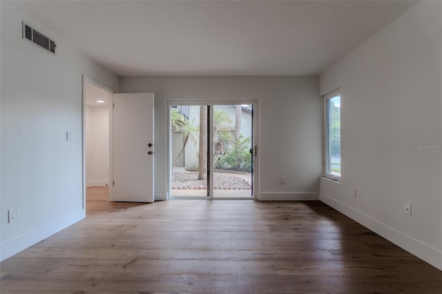 spare room featuring a wealth of natural light and wood-type flooring