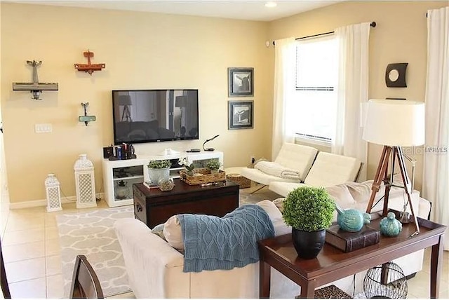 living room with light tile patterned floors