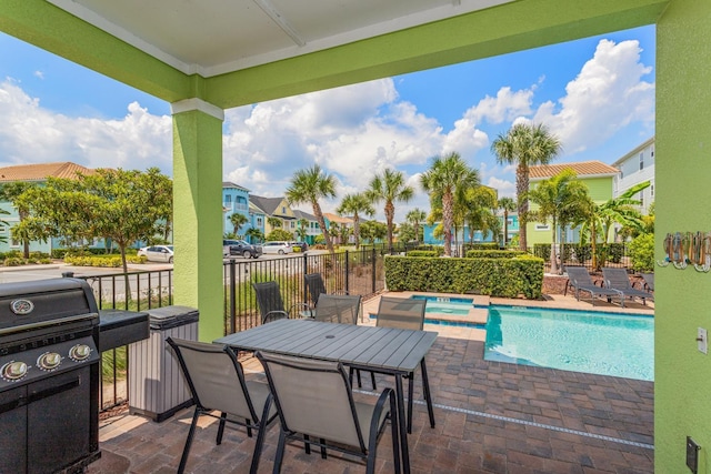 view of swimming pool with a patio and grilling area