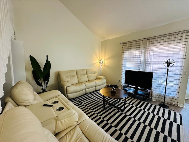 living room with lofted ceiling and hardwood / wood-style floors