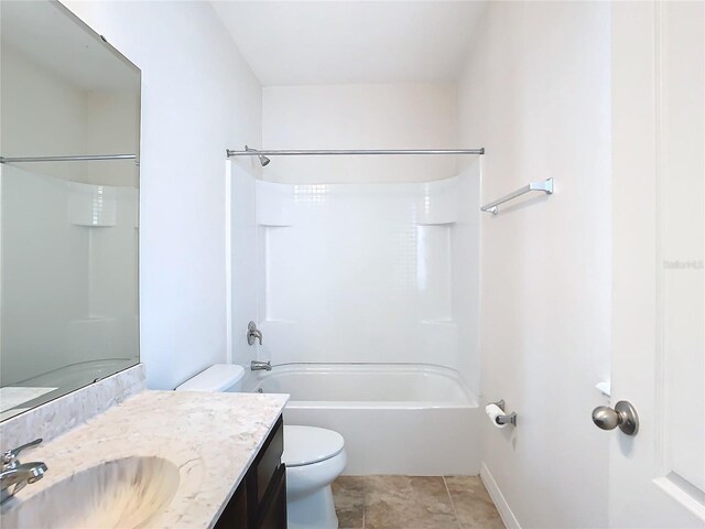 full bathroom featuring bathing tub / shower combination, vanity, toilet, and tile patterned flooring