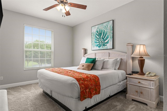 bedroom with carpet flooring and ceiling fan