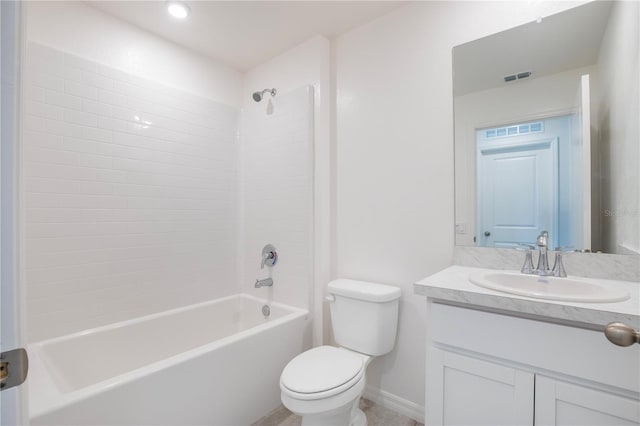 18059 Regan Ave, Port Charlotte, FL 33948 - bathroom featuring vanity, toilet,  shower combination, and baseboards