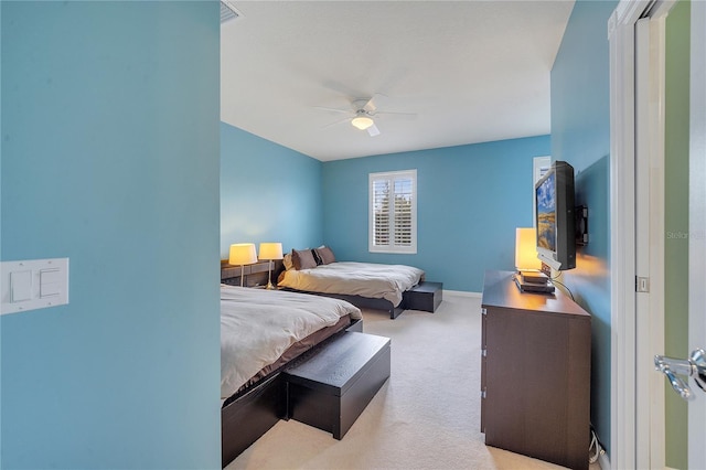 bedroom featuring carpet flooring and ceiling fan