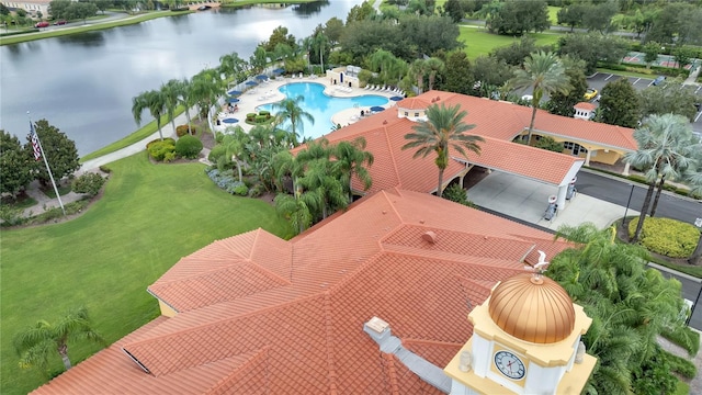 aerial view with a water view