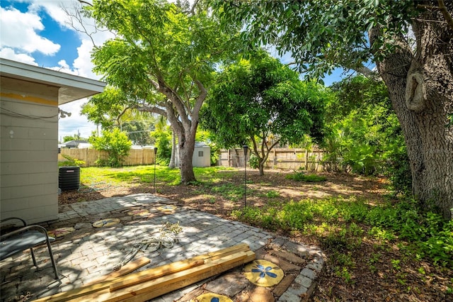 view of yard with cooling unit and a patio area