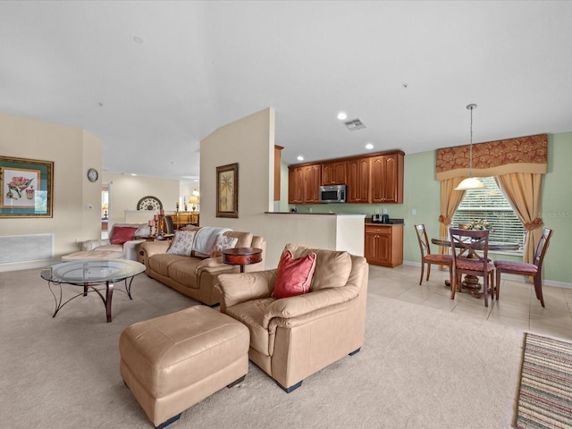 living room featuring light tile patterned floors