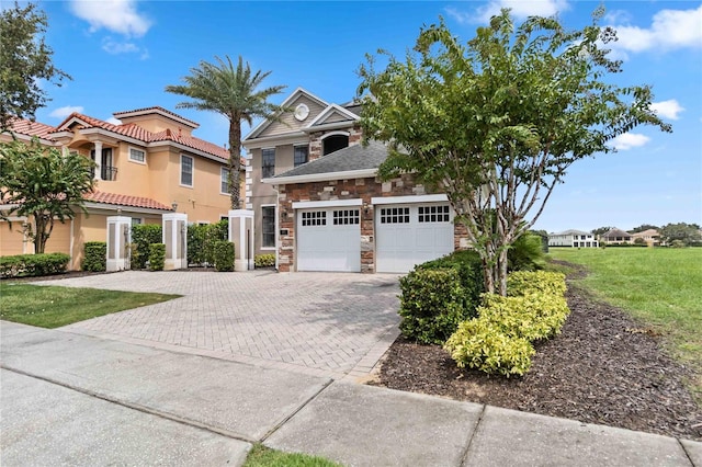 view of front facade featuring a garage and a front yard