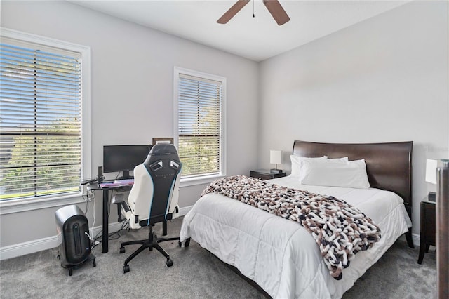 bedroom featuring carpet flooring and ceiling fan