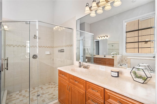 bathroom featuring an enclosed shower and vanity